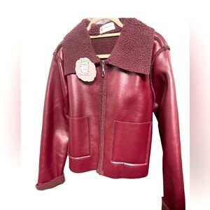 Maroon Kids Jacket with Shearling Collar